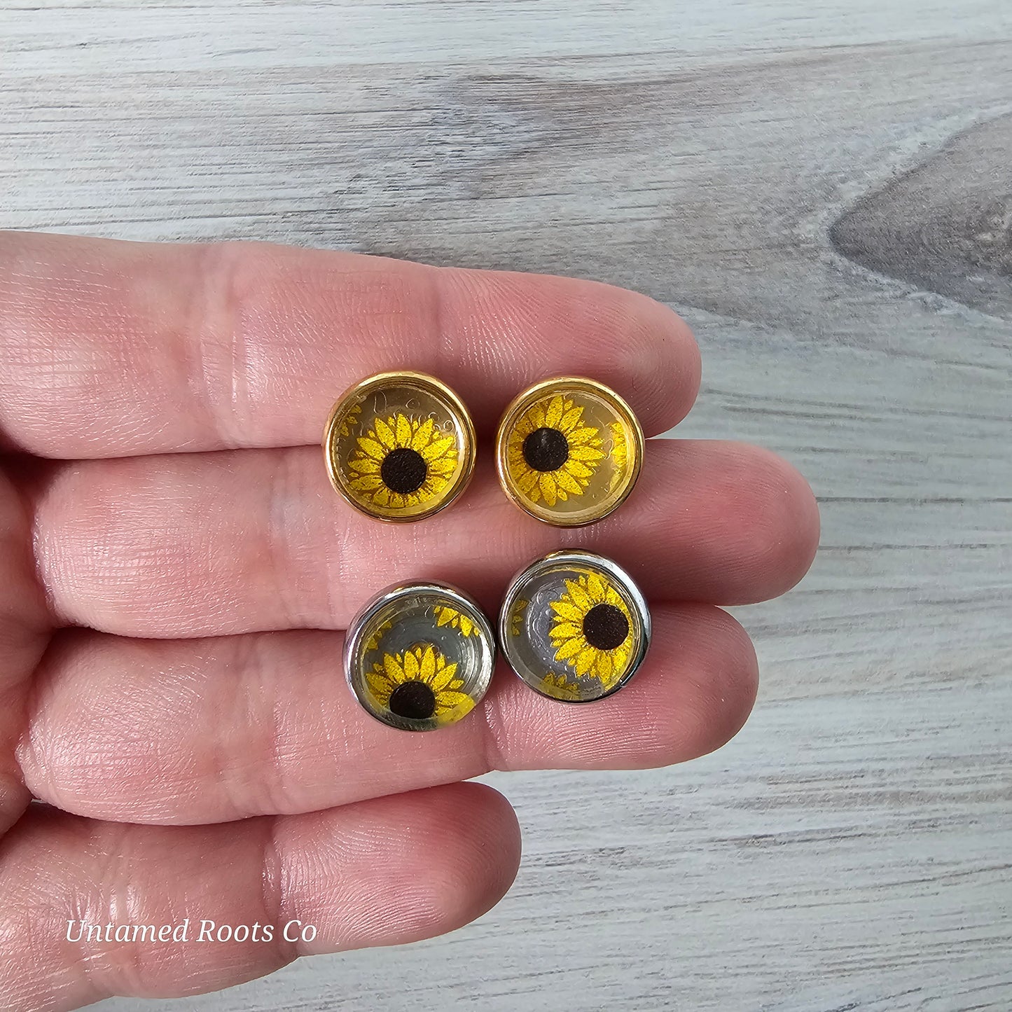 Sunflower Print Stud Earrings