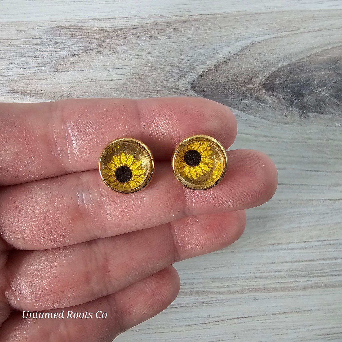 Sunflower Print Stud Earrings