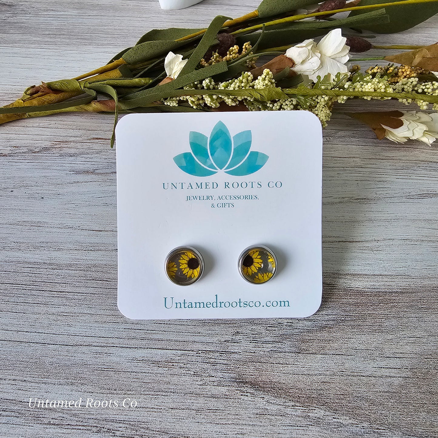 Sunflower Print Stud Earrings