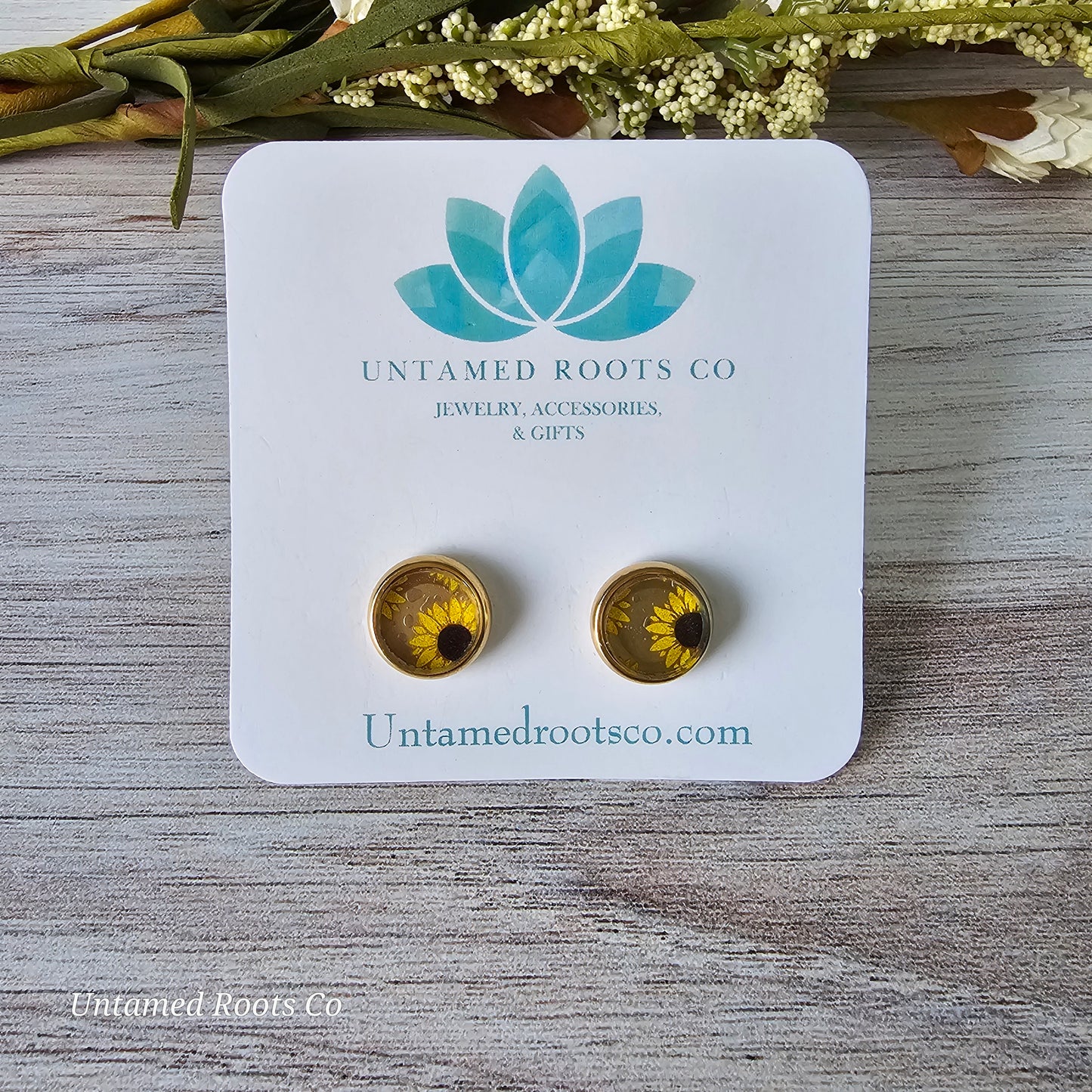 Sunflower Print Stud Earrings