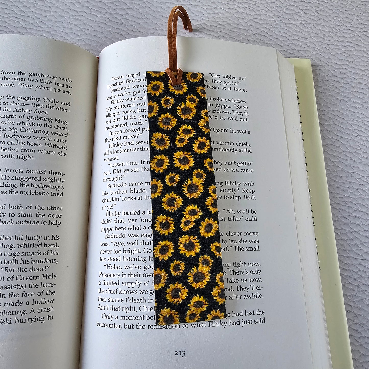 Black Sunflowers Leather Bookmark