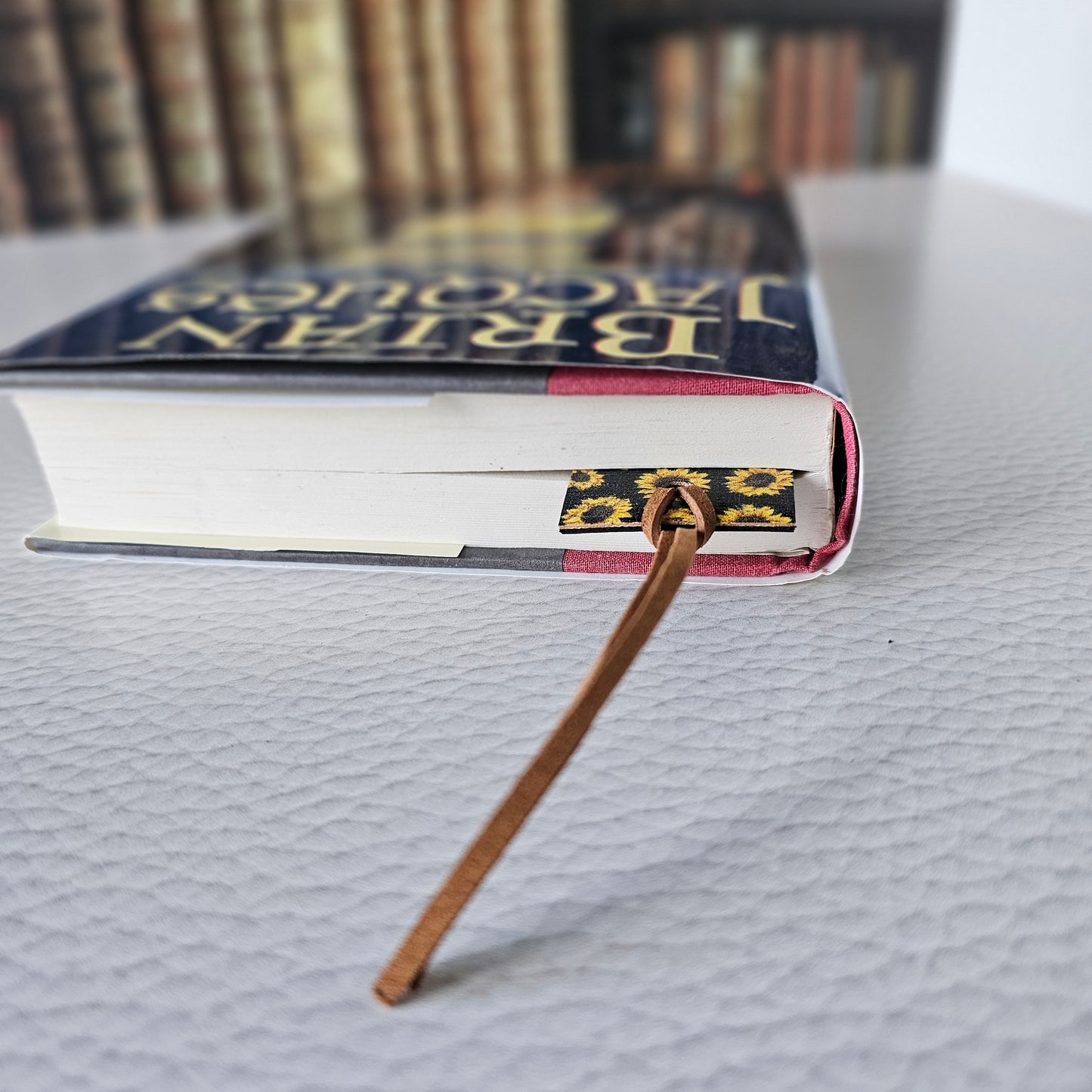 Black Sunflowers Leather Bookmark