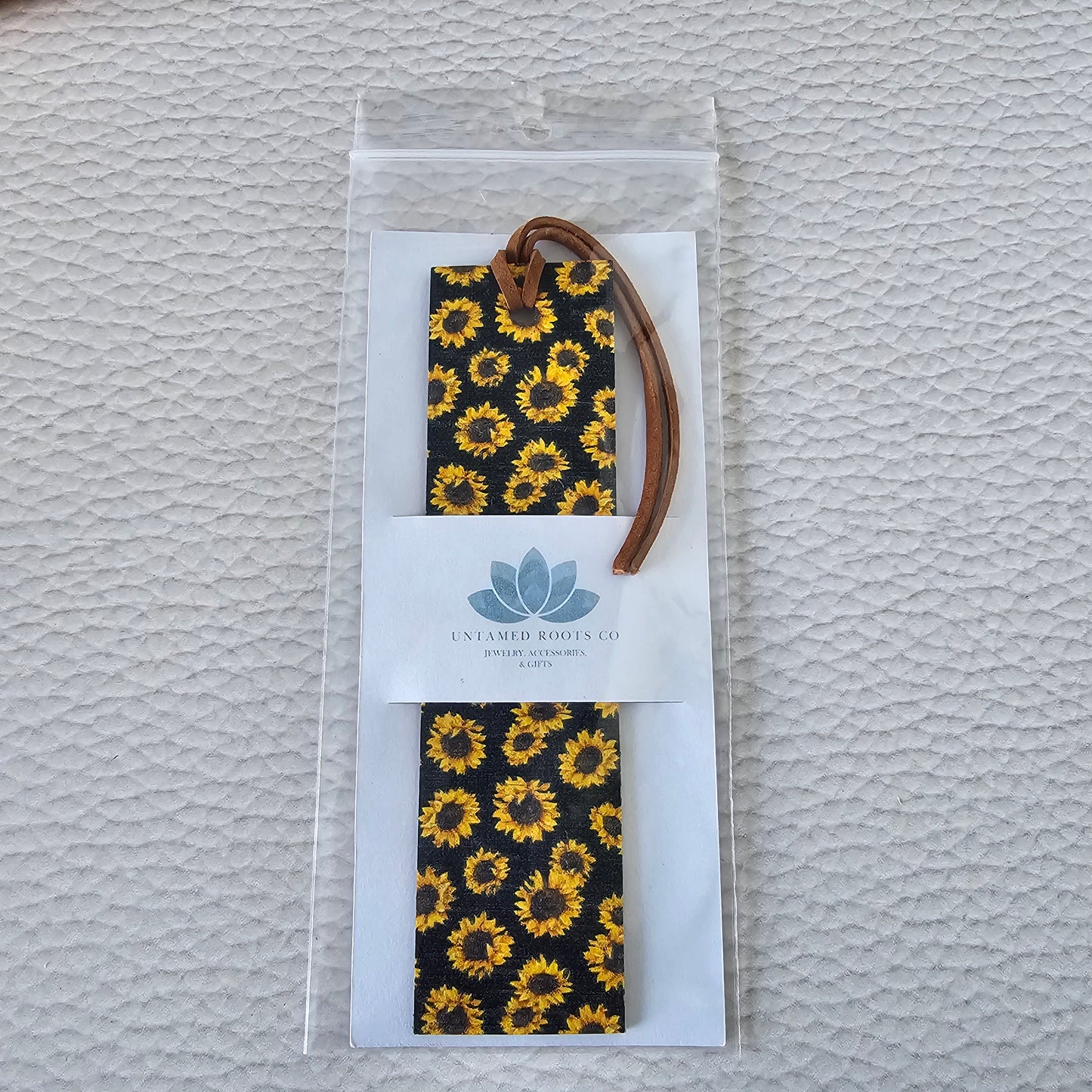 Black Sunflowers Leather Bookmark
