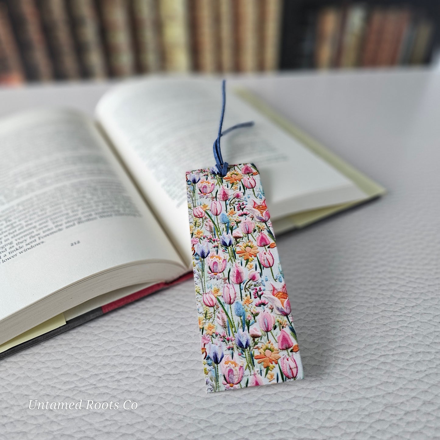 Bright Tulips Leather Bookmark