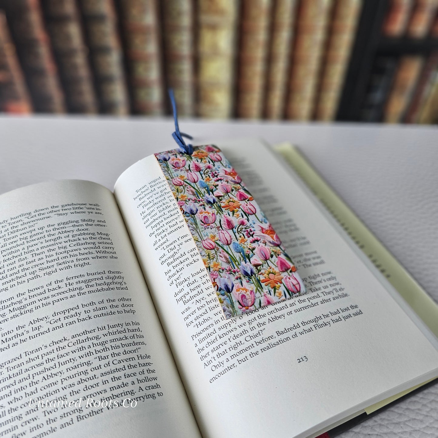 Bright Tulips Leather Bookmark