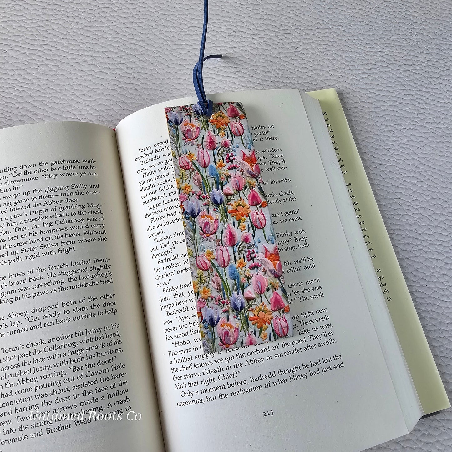 Bright Tulips Leather Bookmark