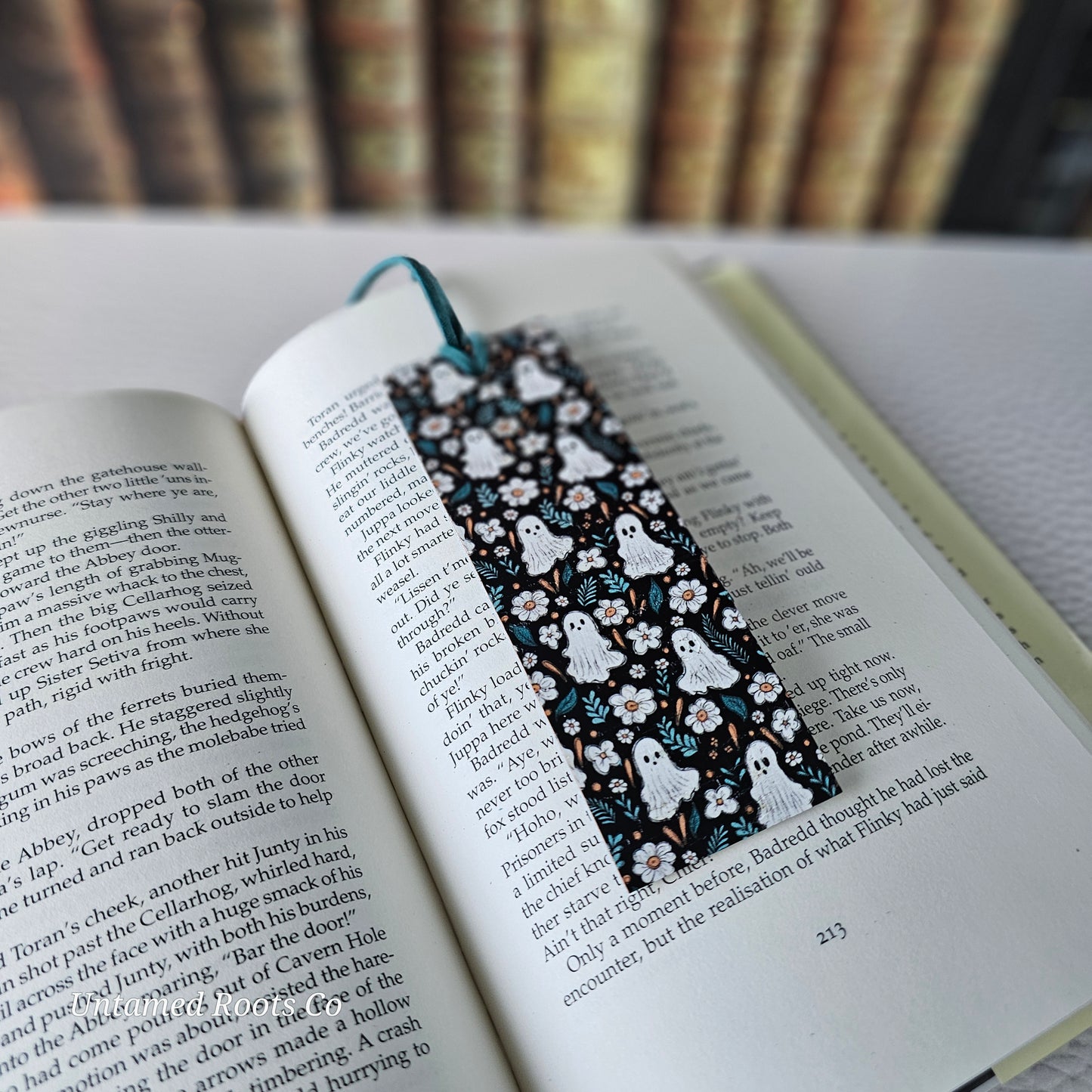 Floral Ghosts Leather Bookmark