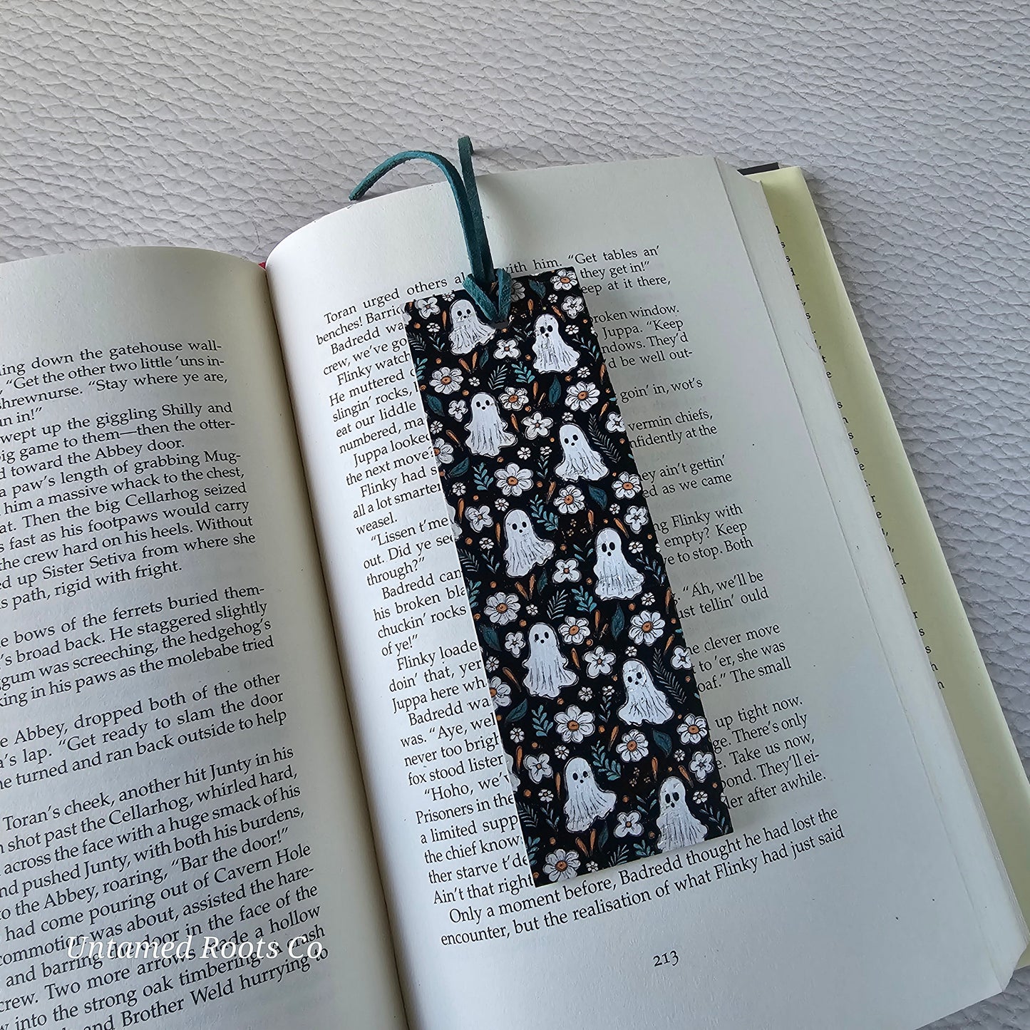 Floral Ghosts Leather Bookmark