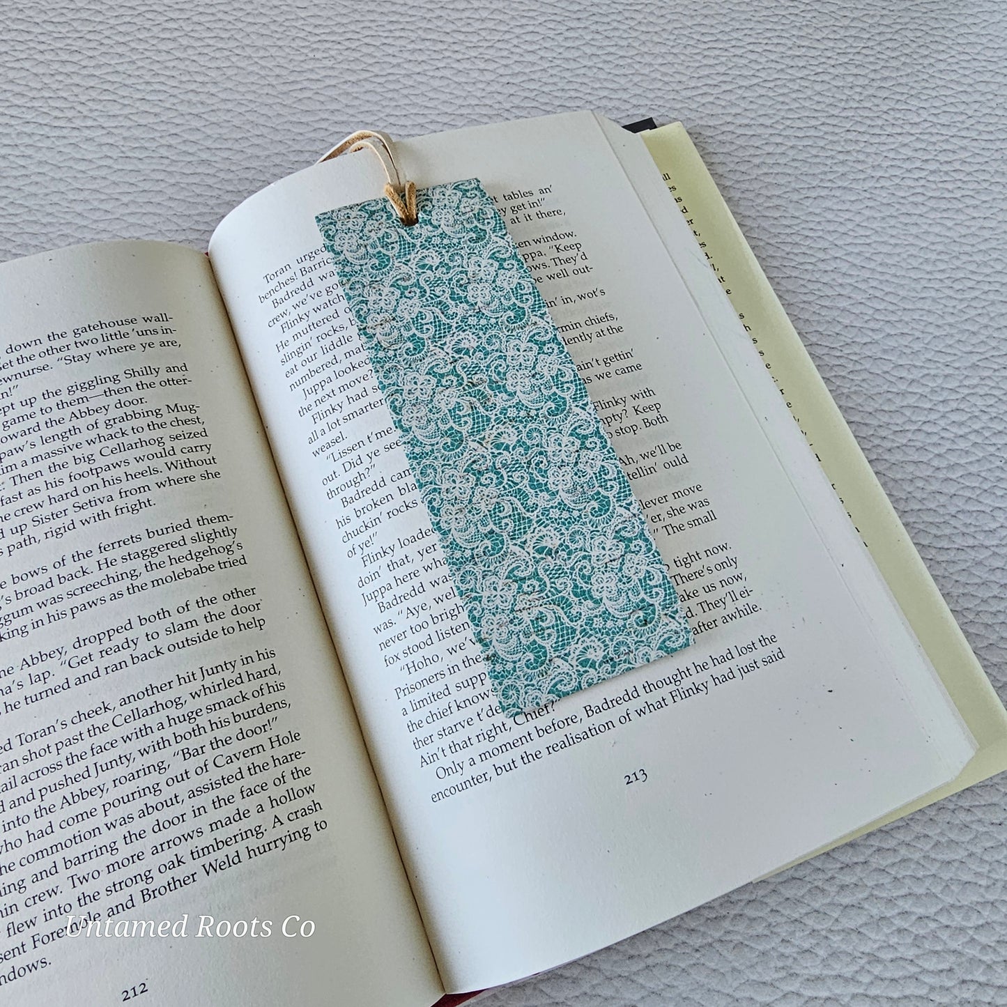 Teal Lace Leather Bookmark