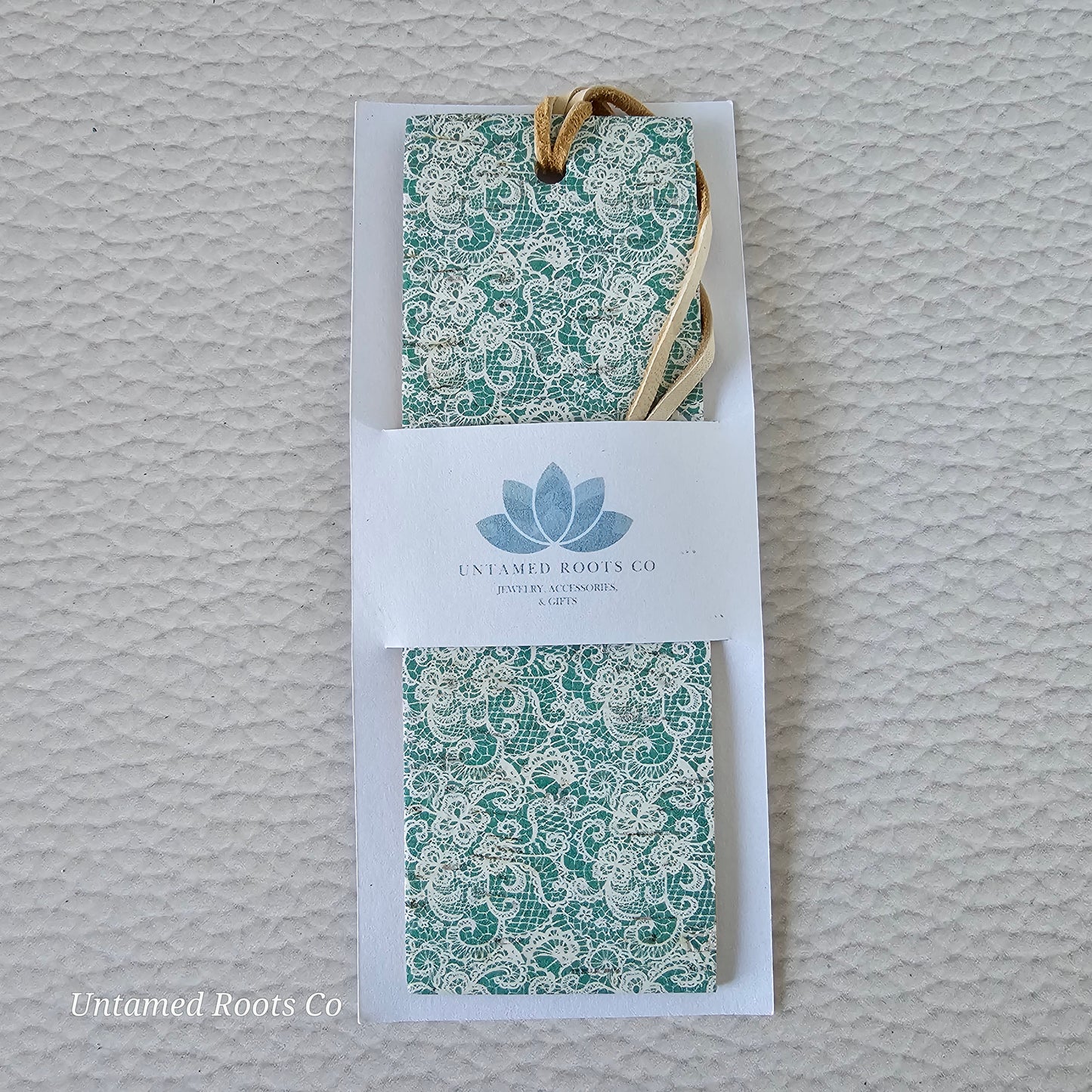 Teal Lace Leather Bookmark