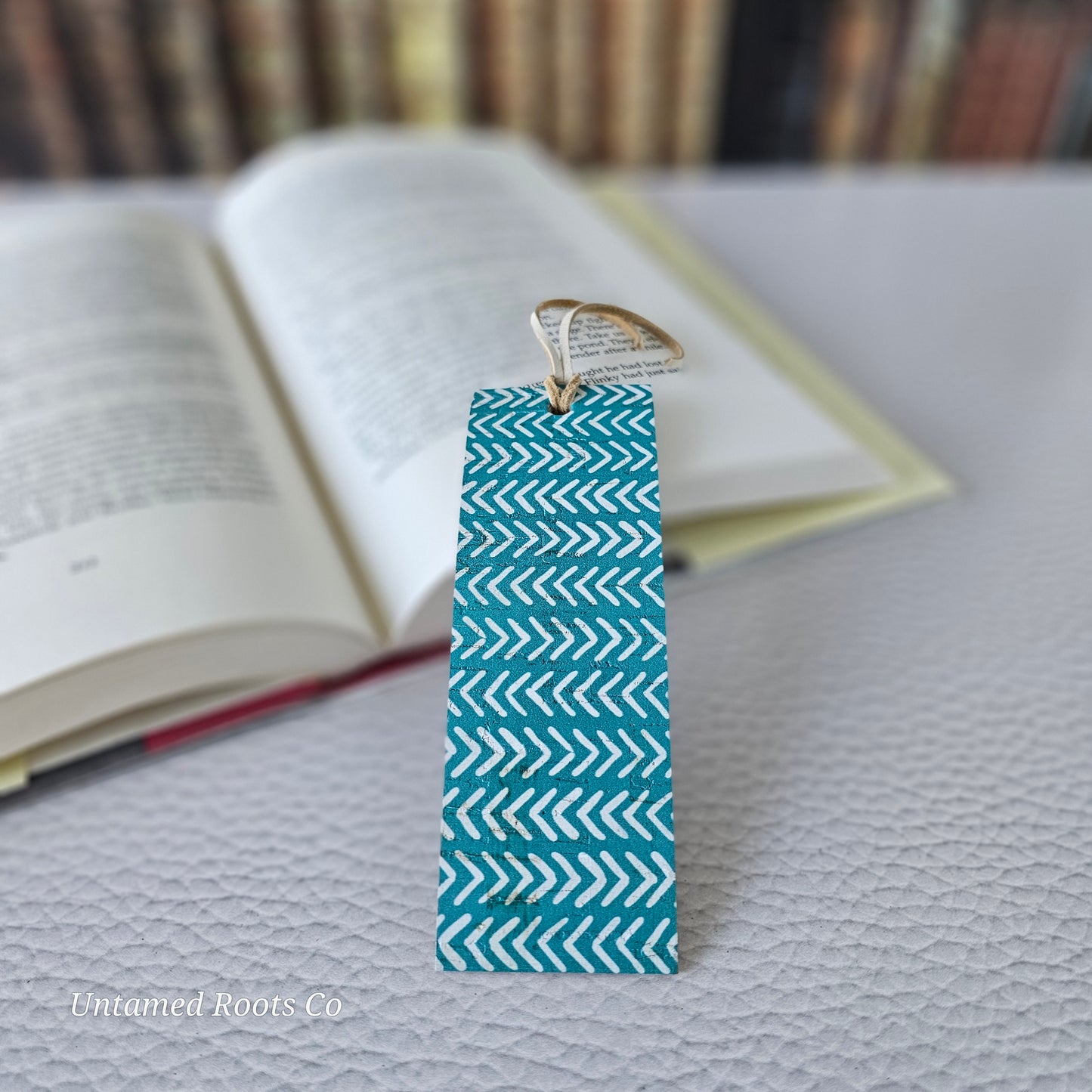 Teal Boho Chevron Leather Bookmark