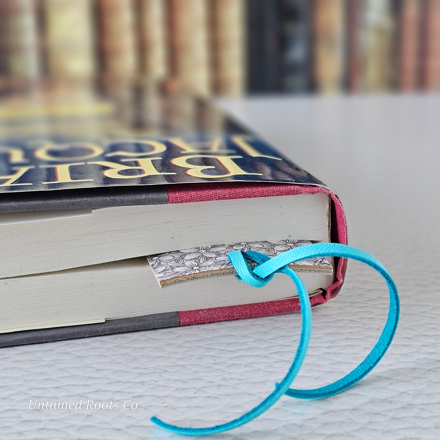 Grayscale Flowers Leather Bookmark