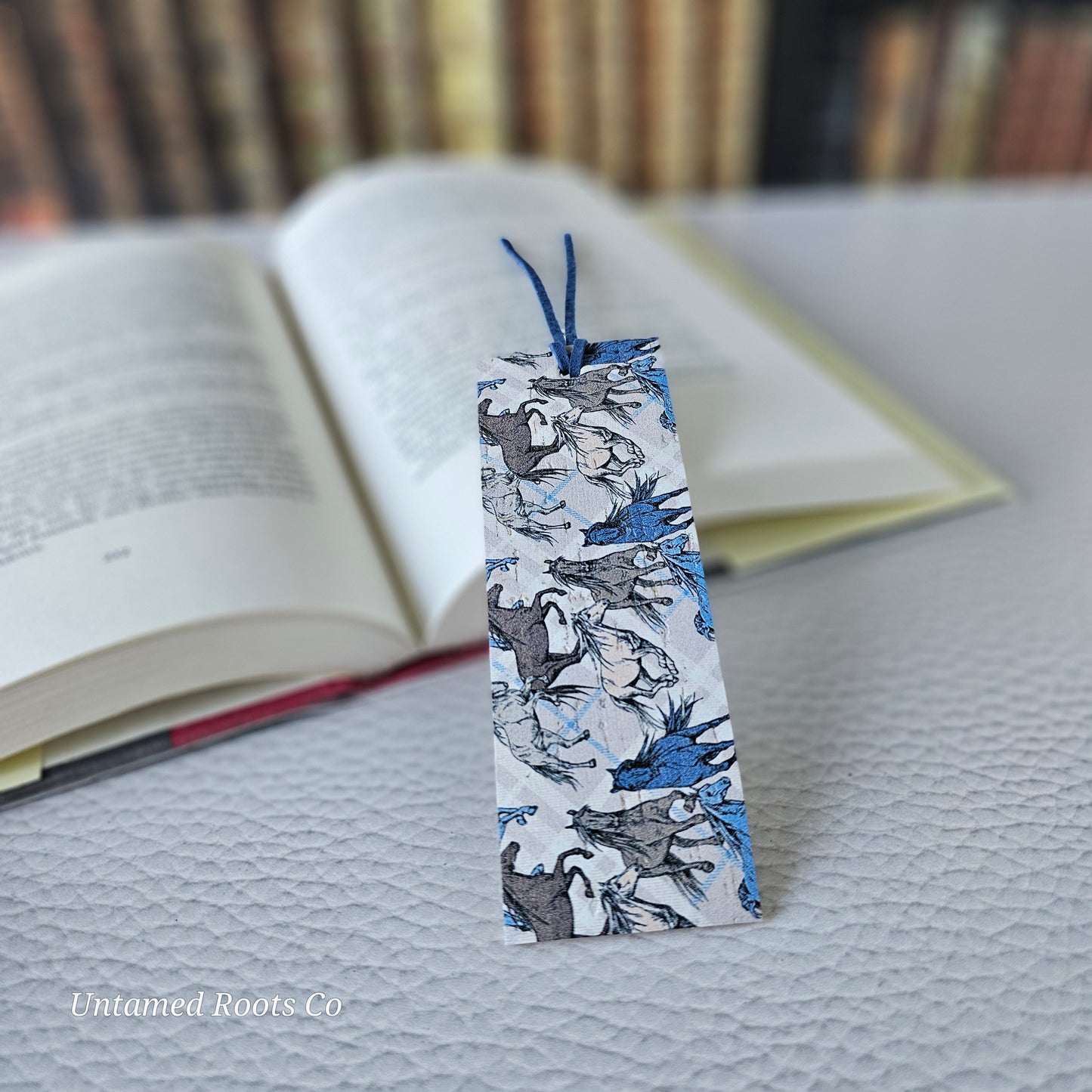 Plaid Horses Leather Bookmark