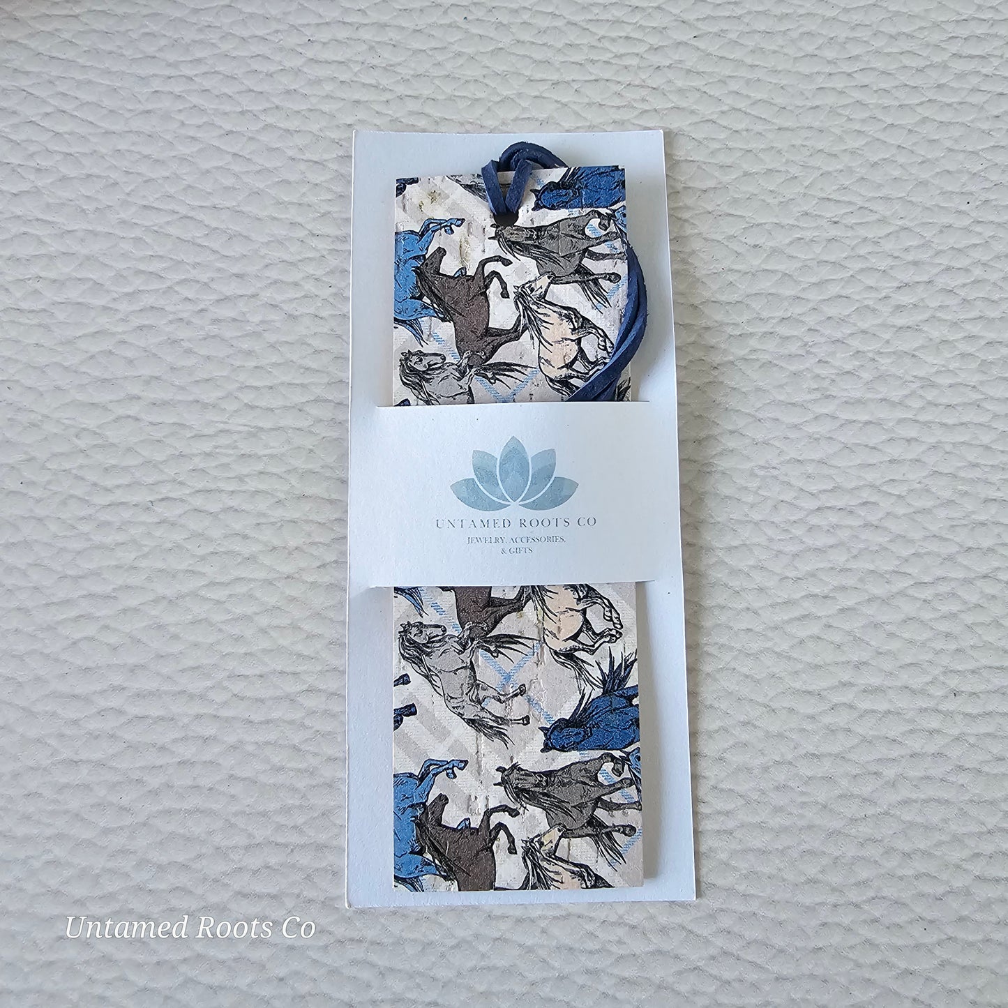 Plaid Horses Leather Bookmark