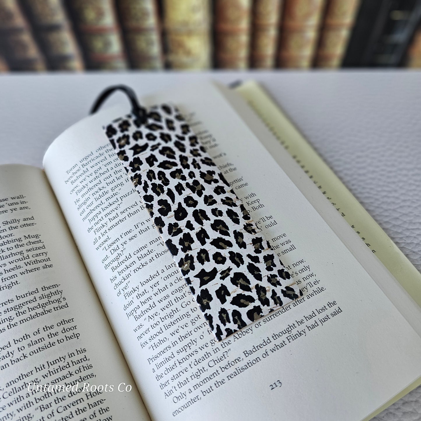 Snow Leopard Leather Bookmark