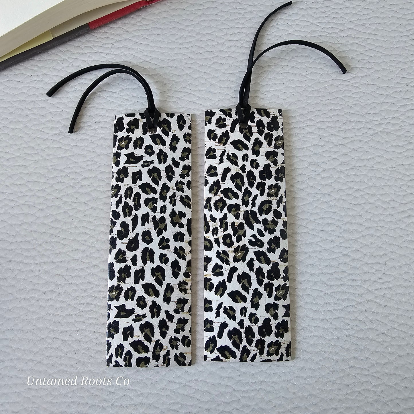Snow Leopard Leather Bookmark