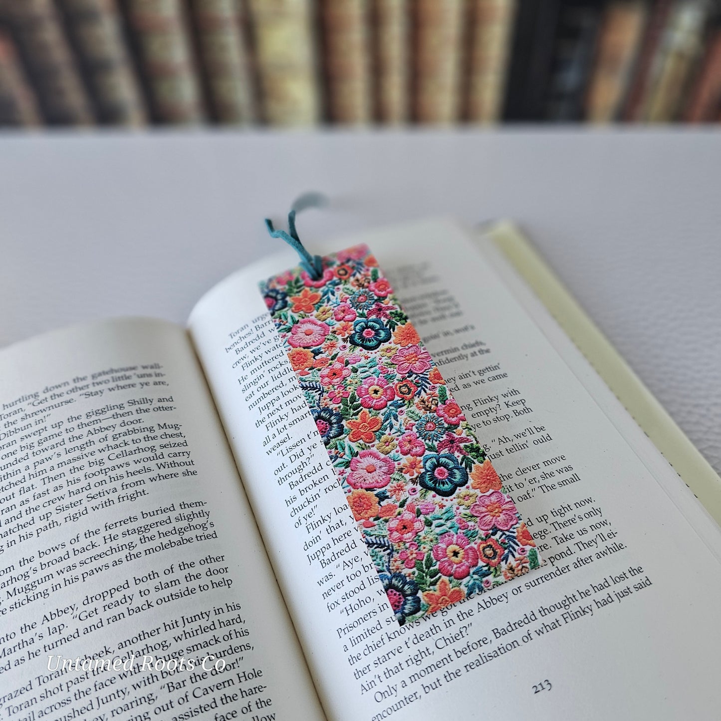 Bright Floral Leather Bookmark