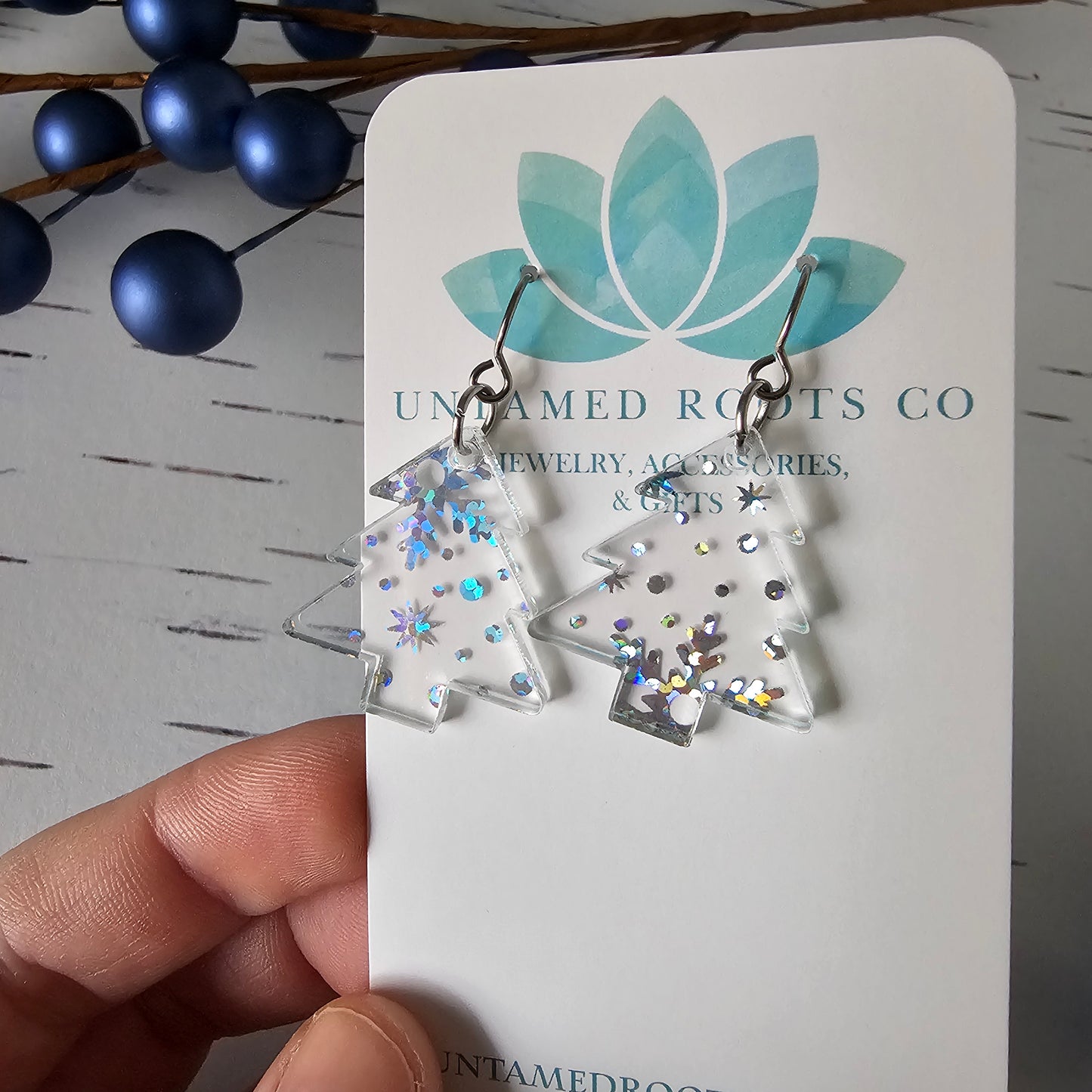 Clear Iridescent Snowflake Trees