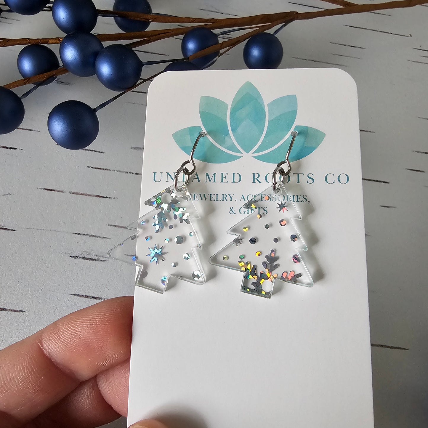 Clear Iridescent Snowflake Trees