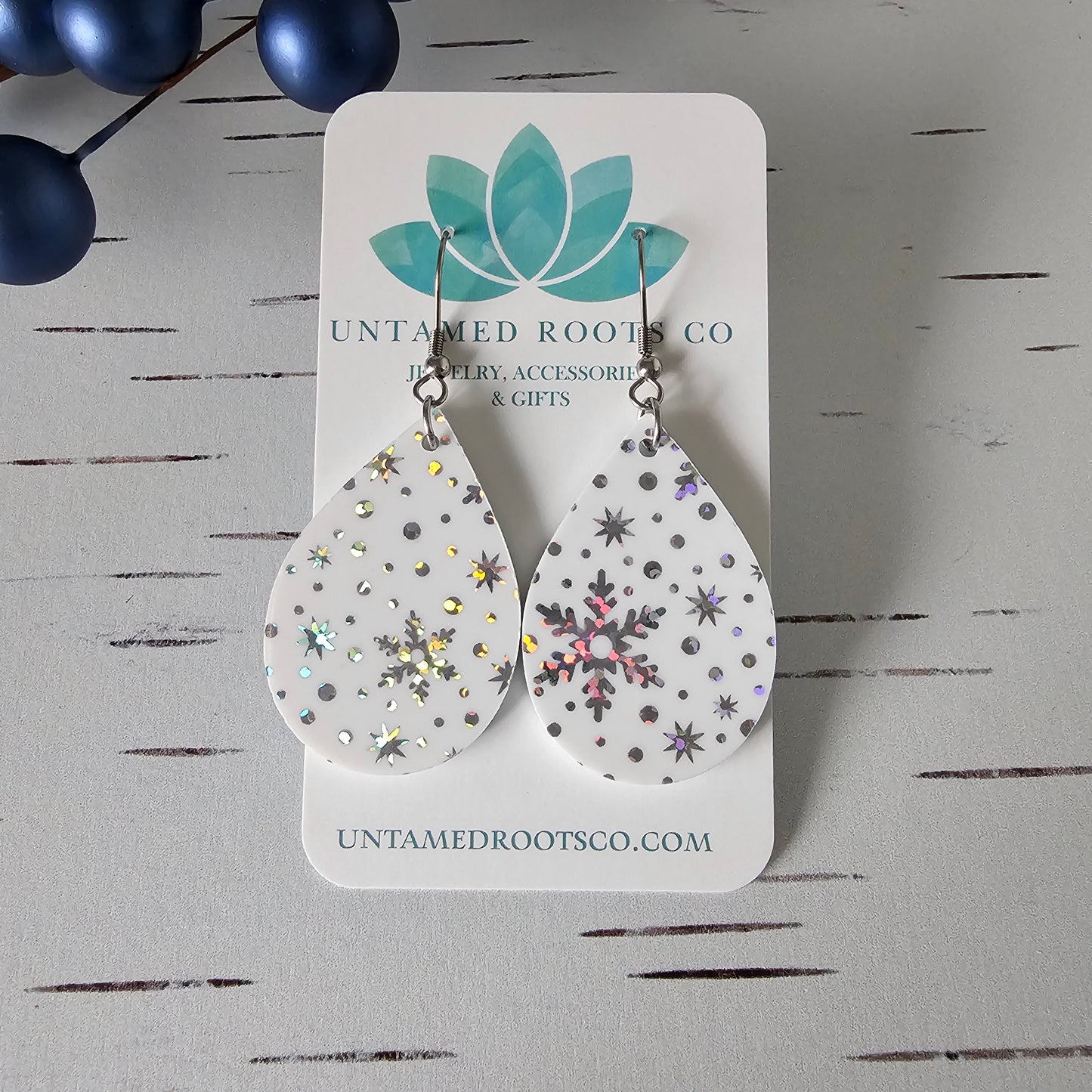 White Iridescent Snowflake Earrings