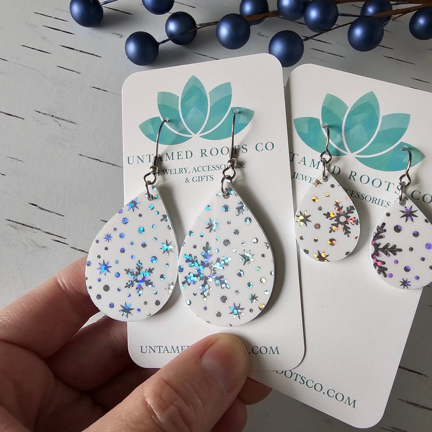 White Iridescent Snowflake Earrings
