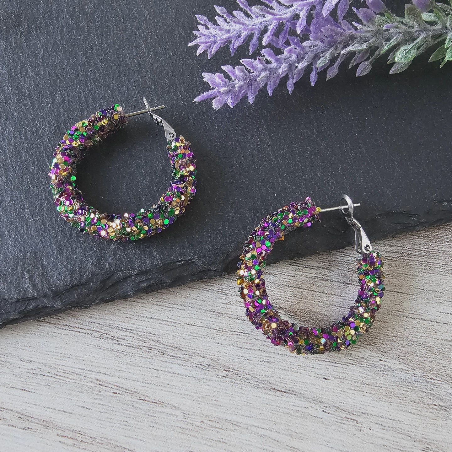 Mardi Gras Glitter Hoops