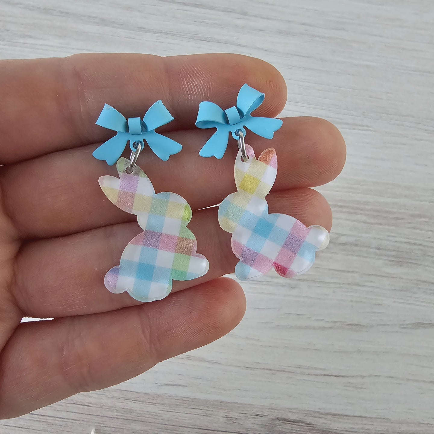 Pastel Plaid Bunny Earrings