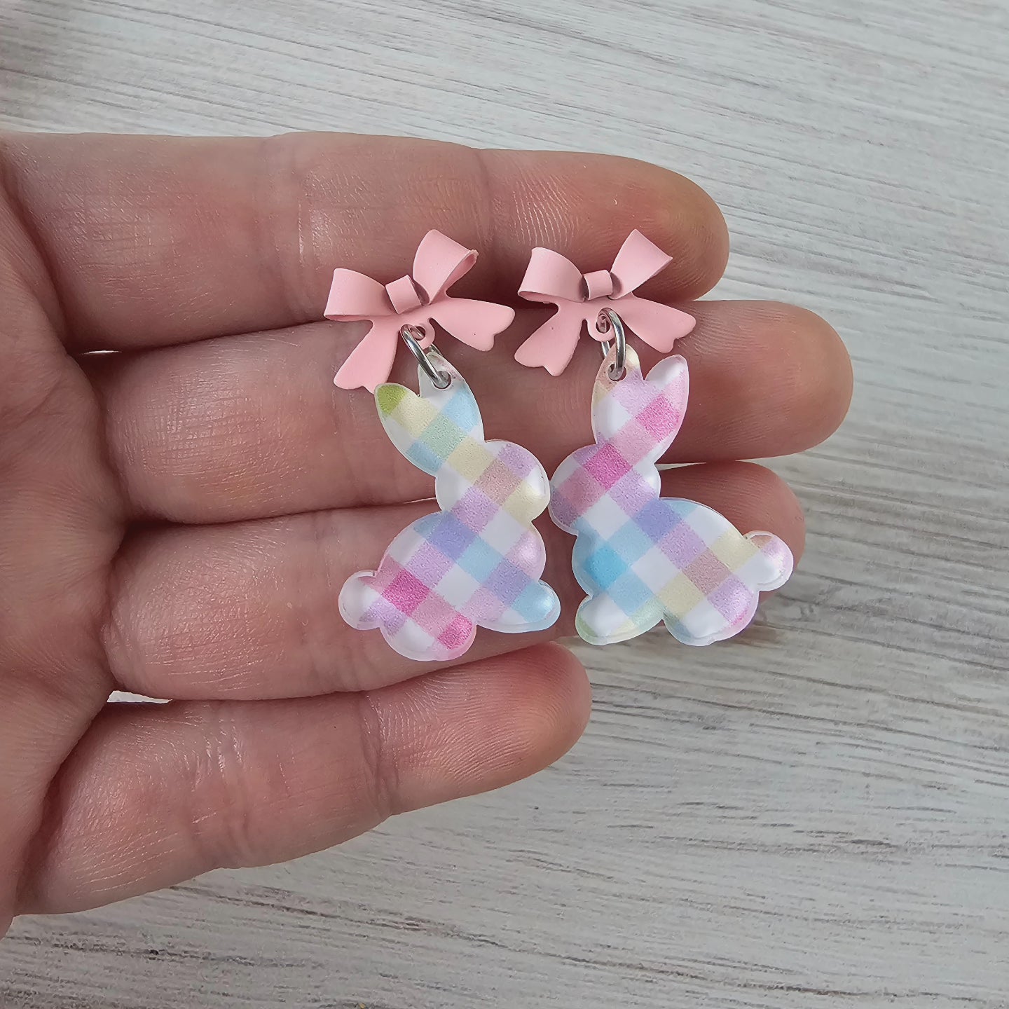 Pastel Plaid Bunny Earrings