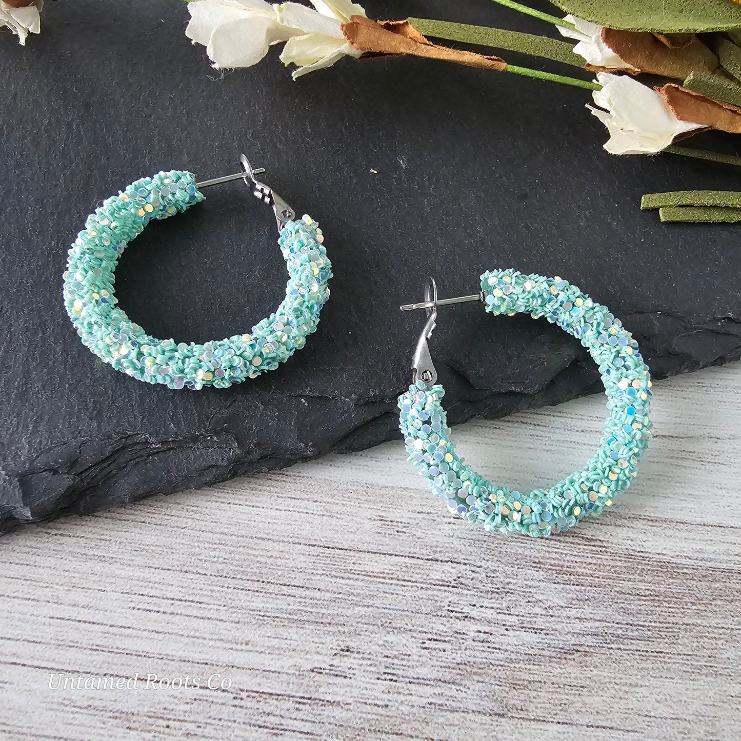 Seafoam Green Glitter Hoops