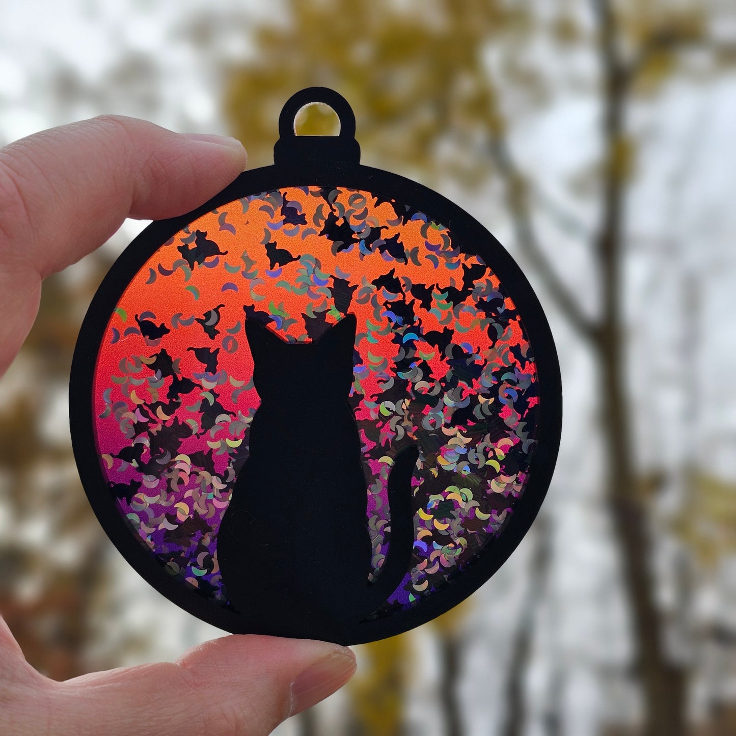 Cat- Holographic Cats & Moons on Gradient