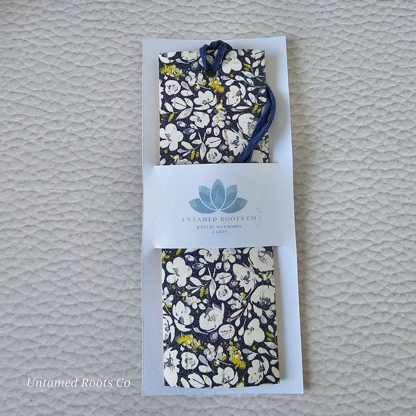 Navy Floral Leather Bookmark