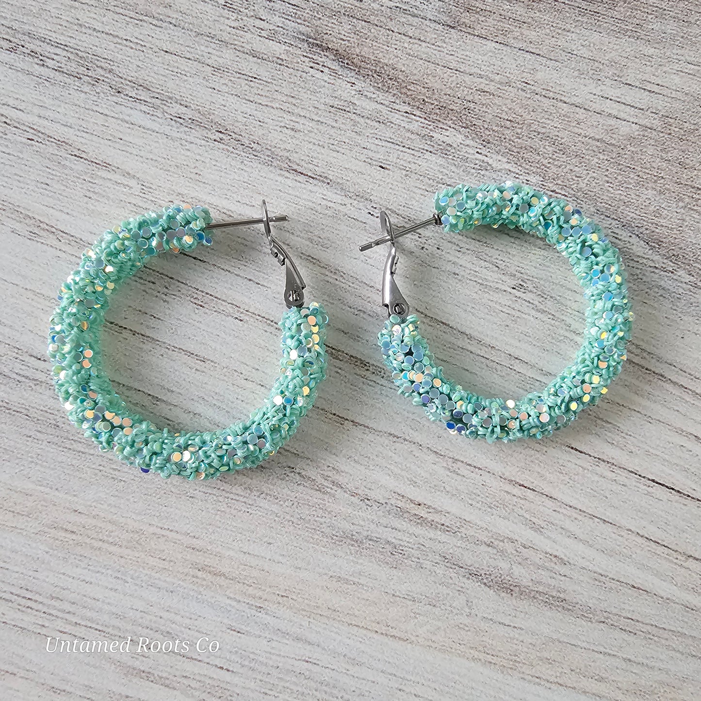 Seafoam Green Glitter Hoops