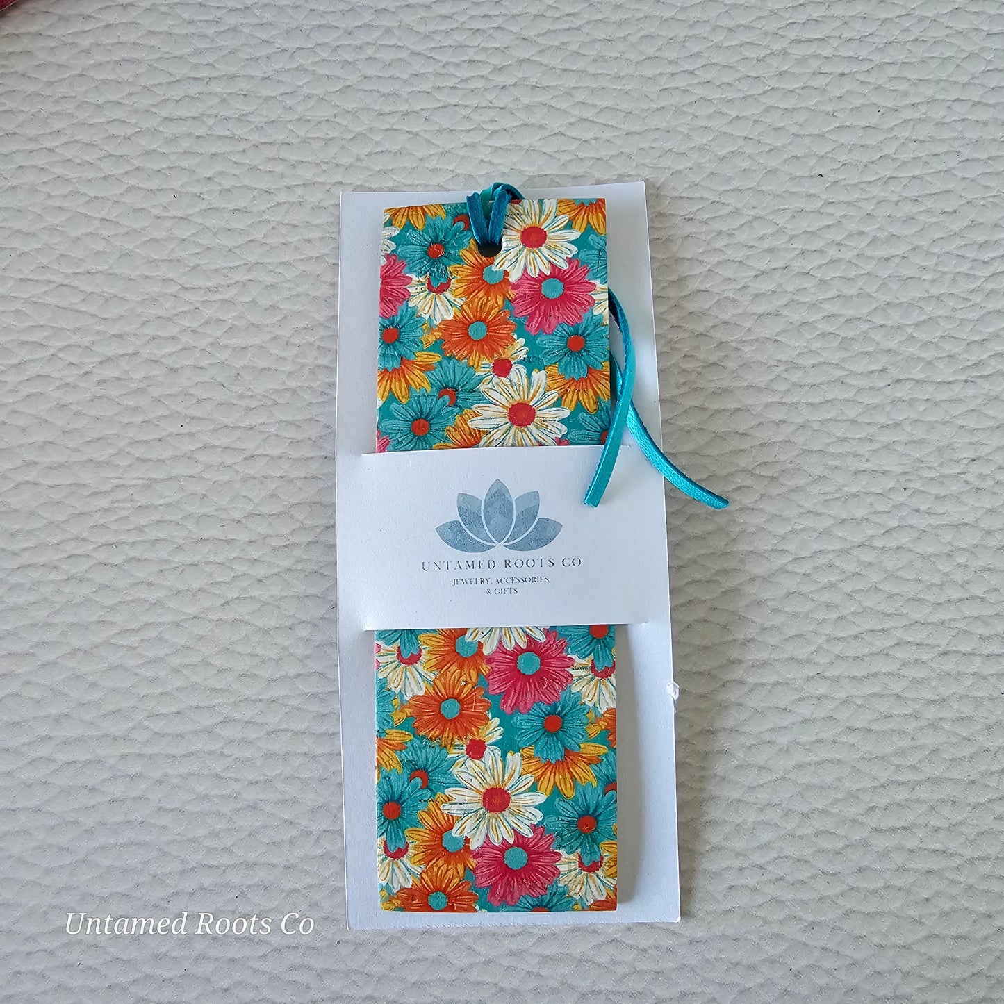 Colorful Daisies Leather Bookmark