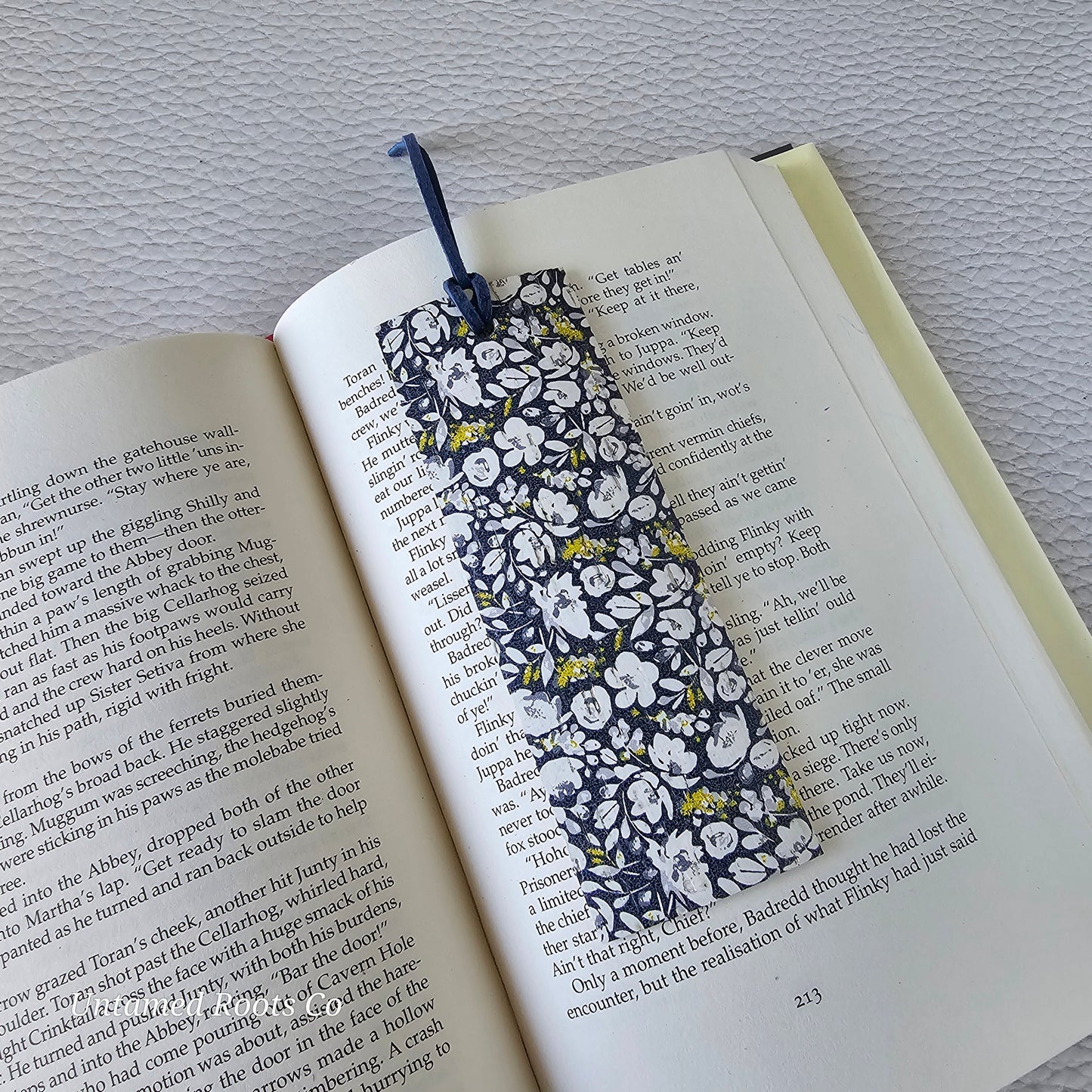 Navy Floral Leather Bookmark