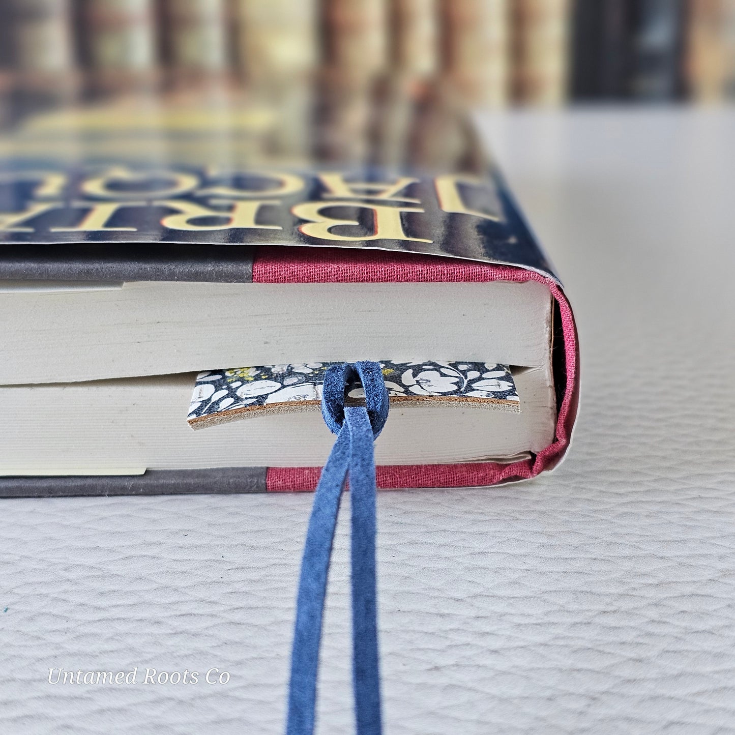 Navy Floral Leather Bookmark