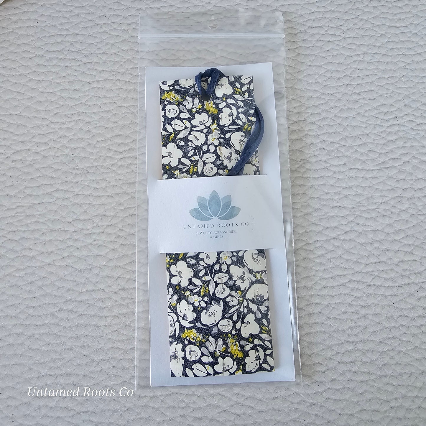 Navy Floral Leather Bookmark