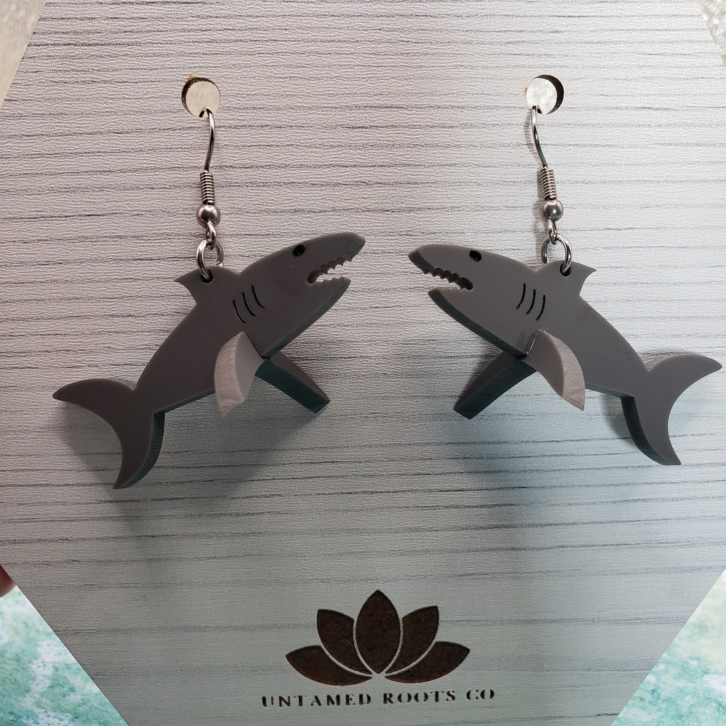 3-D Shark Dangle Earrings