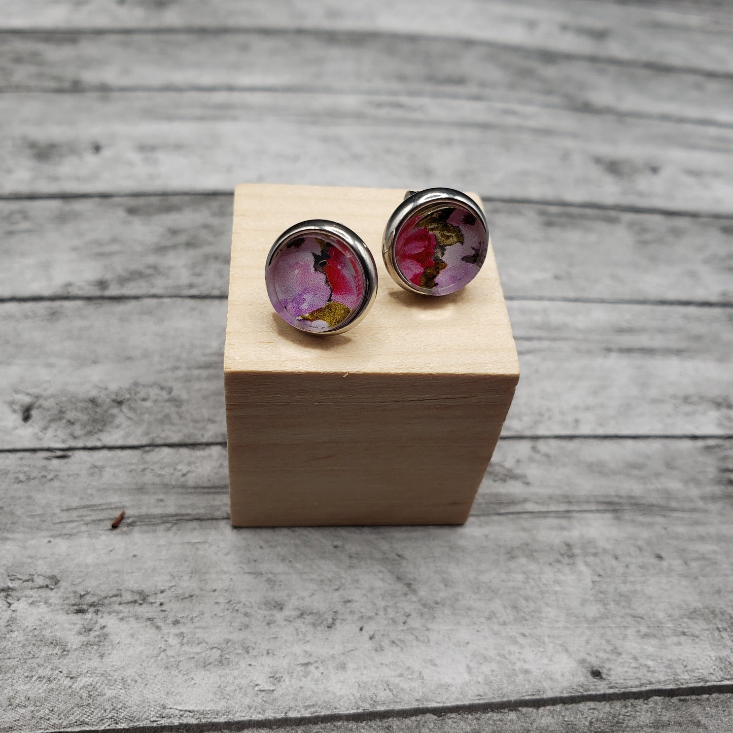 Pink Floral Stud Earrings