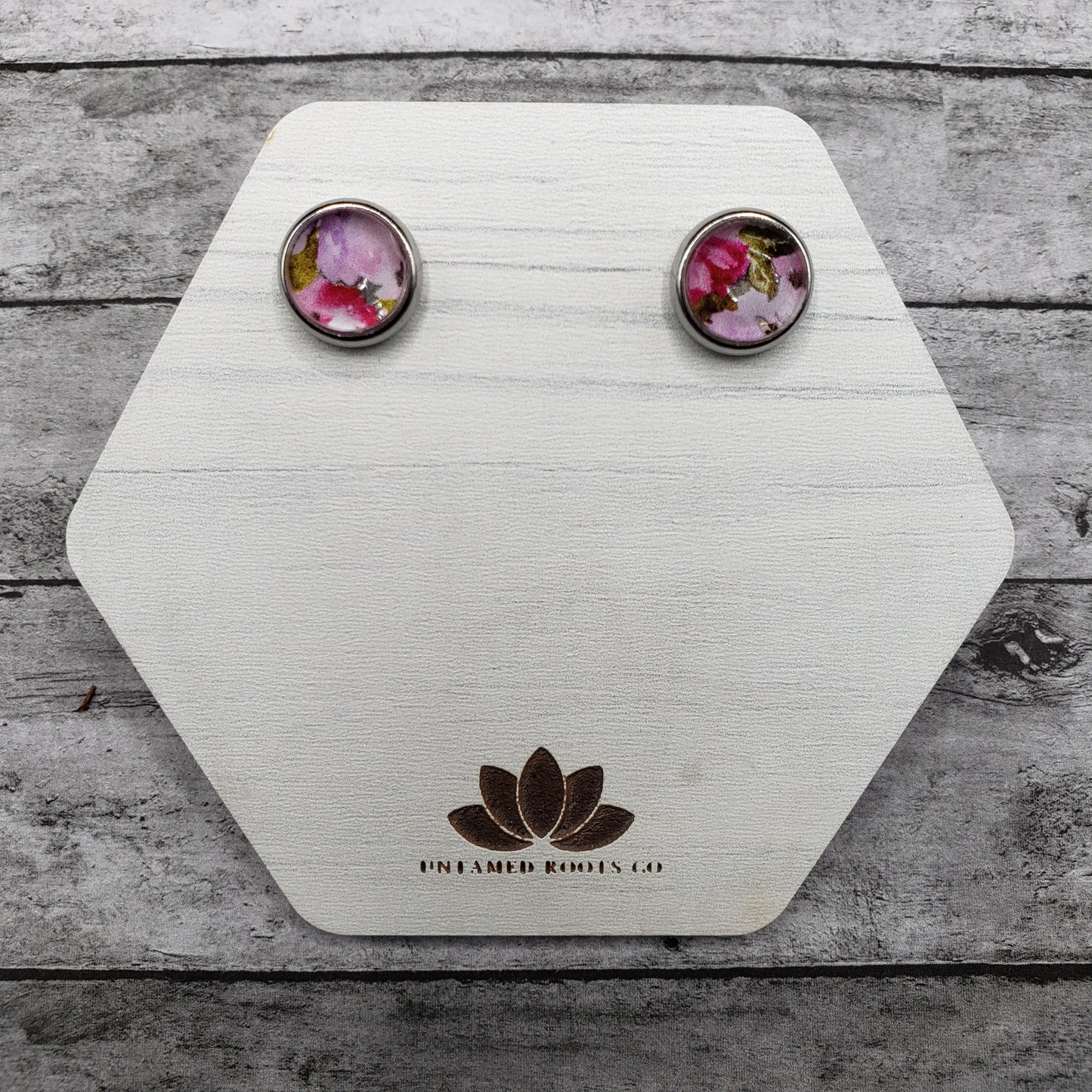 Pink Floral Stud Earrings