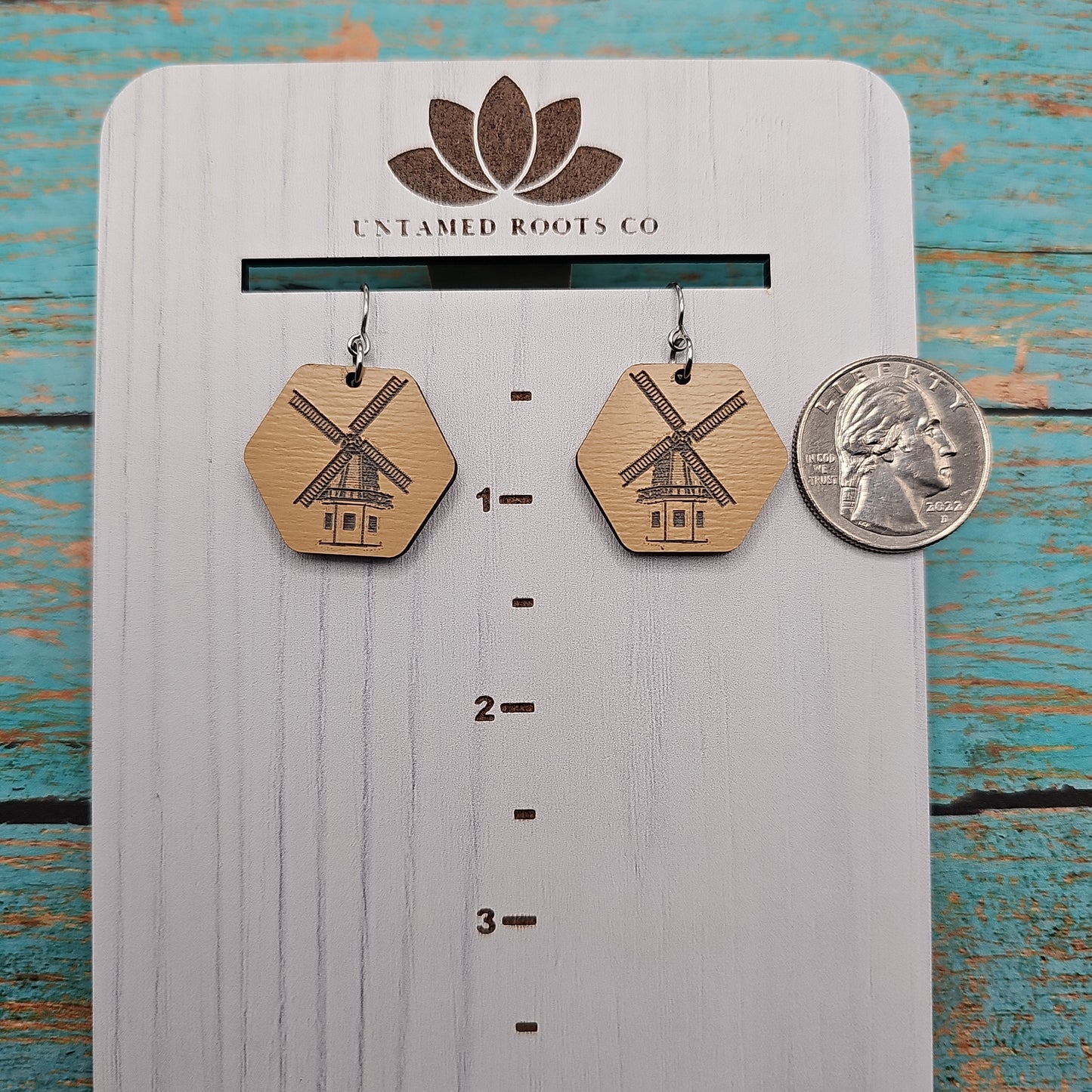 Wooden Dutch Windmill Earrings