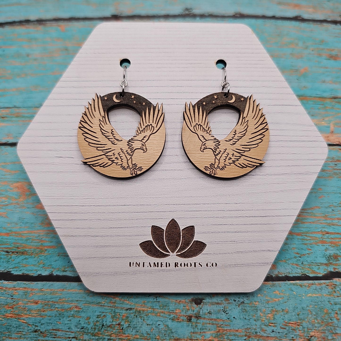 Wooden Bald Eagle Earrings (Dark Sky)