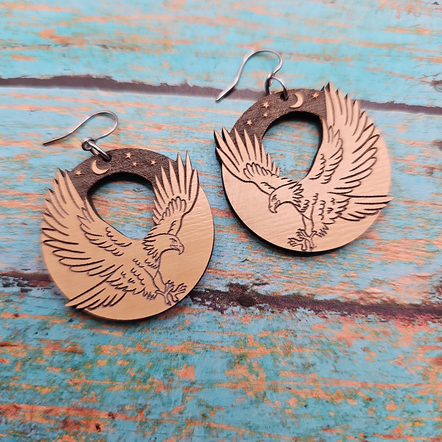 Wooden Bald Eagle Earrings (Dark Sky)