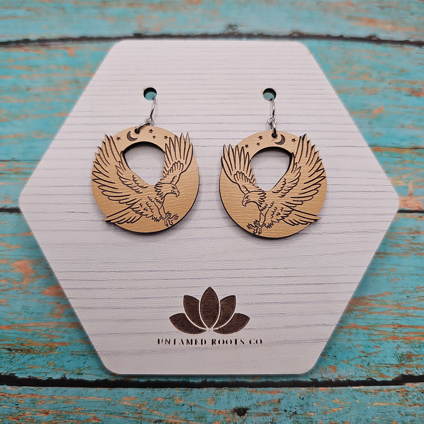 Wooden Bald Eagle Earrings