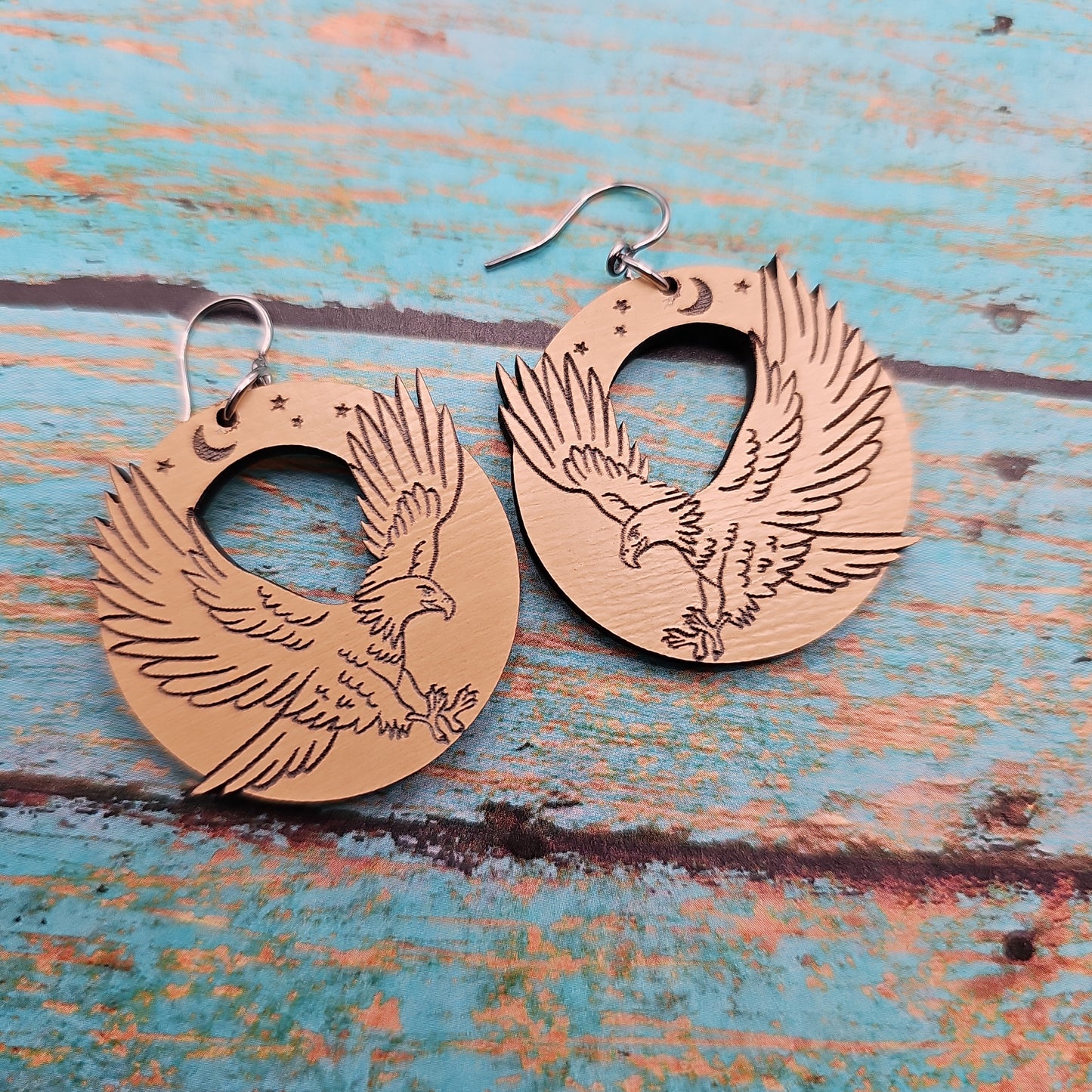 Wooden Bald Eagle Earrings