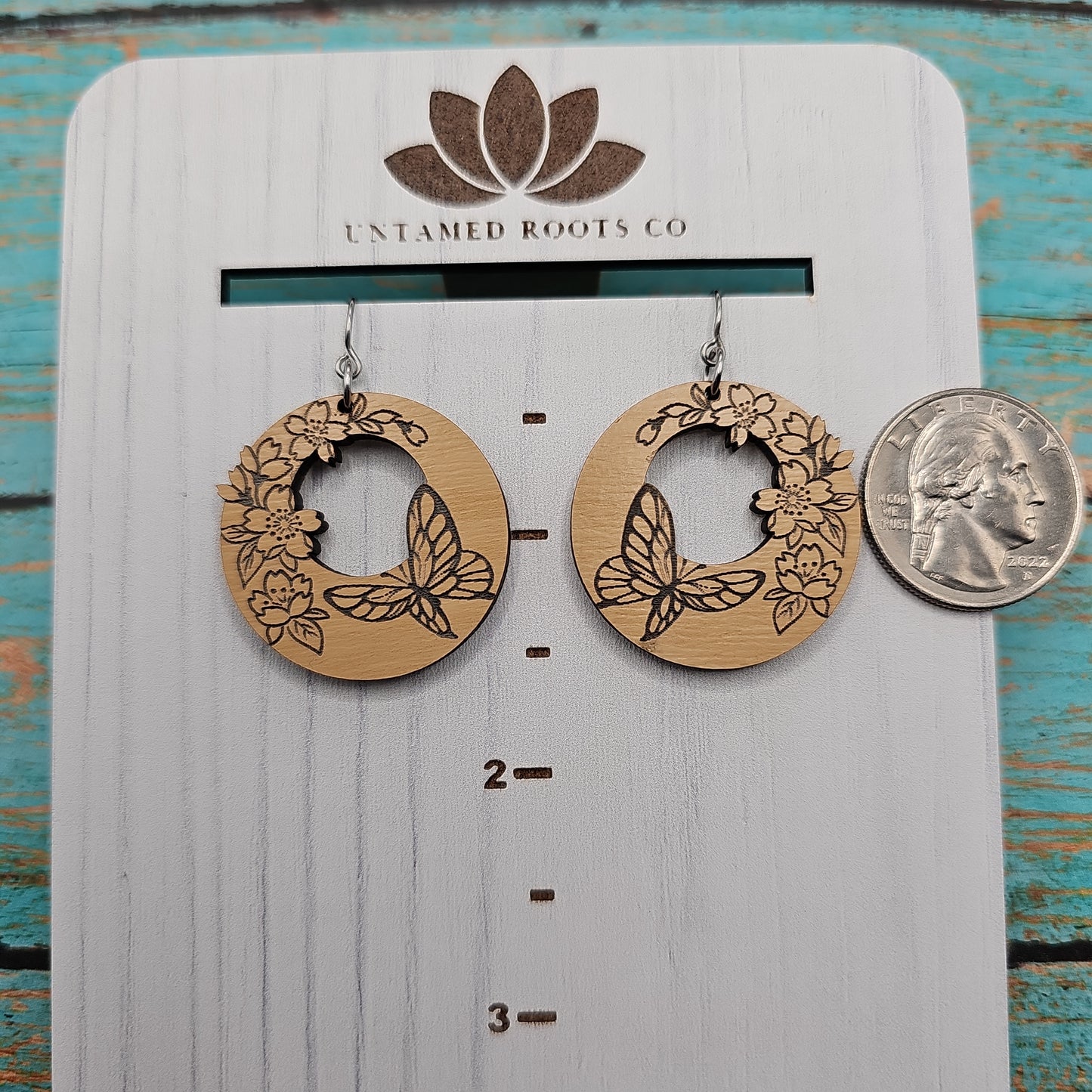 Wooden Floral Butterfly Earrings