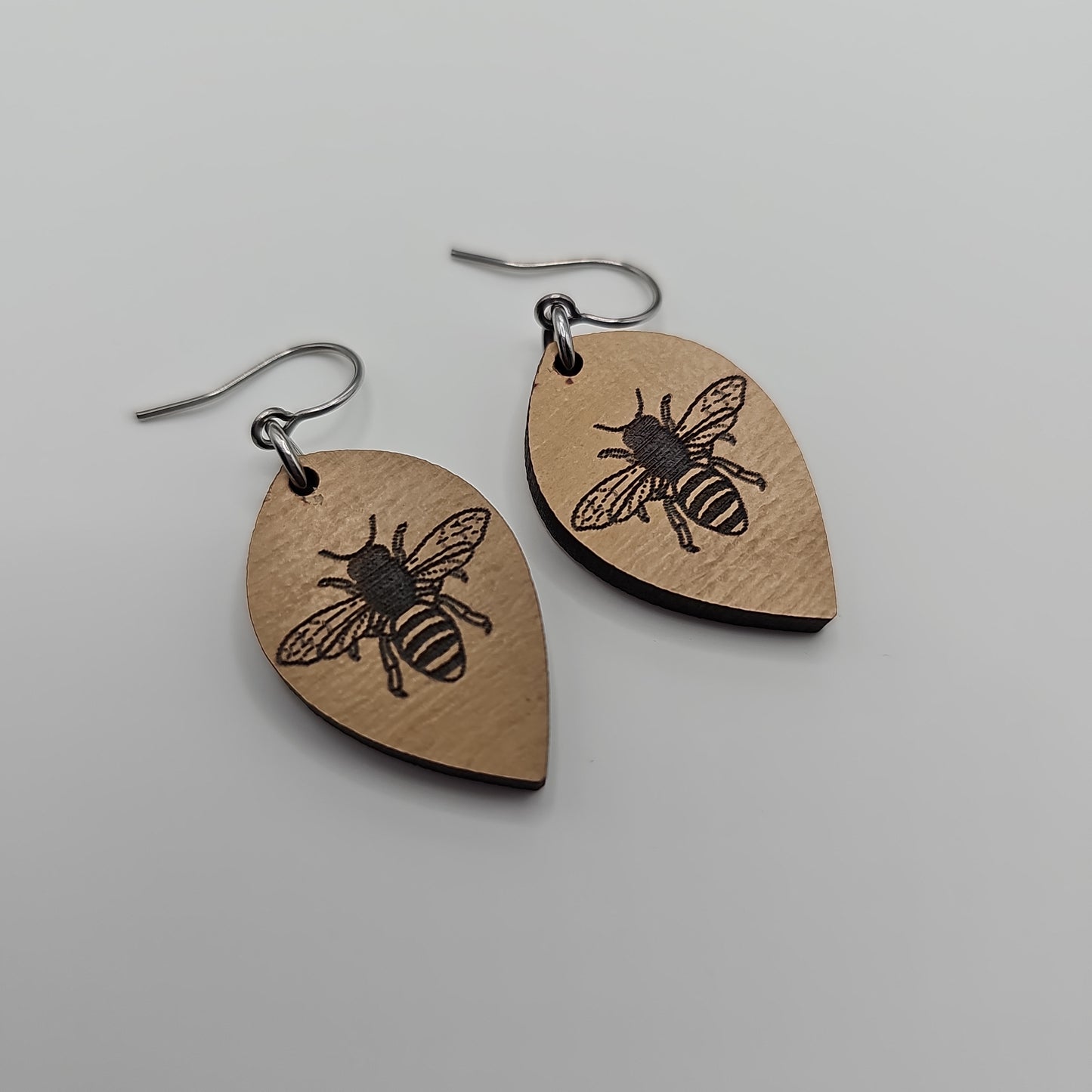 Wooden Bee Engraved Earrings