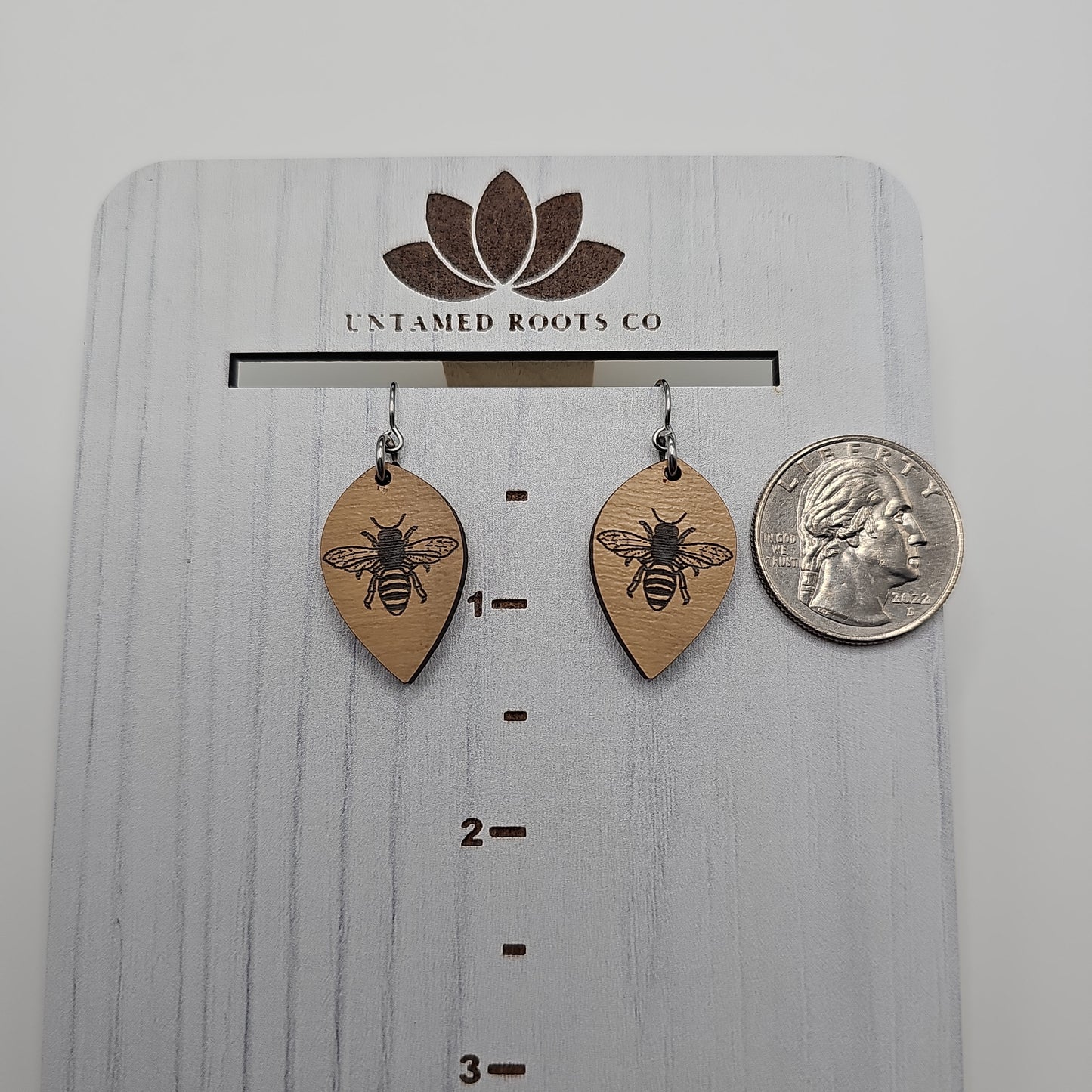 Wooden Bee Engraved Earrings