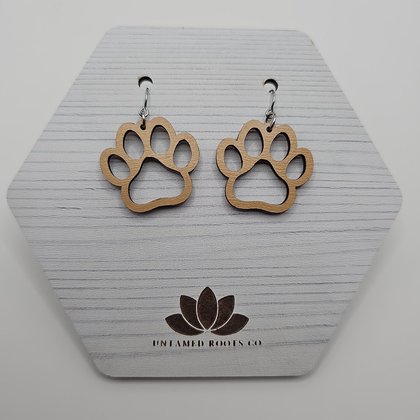 Wooden Paw Print Earrings