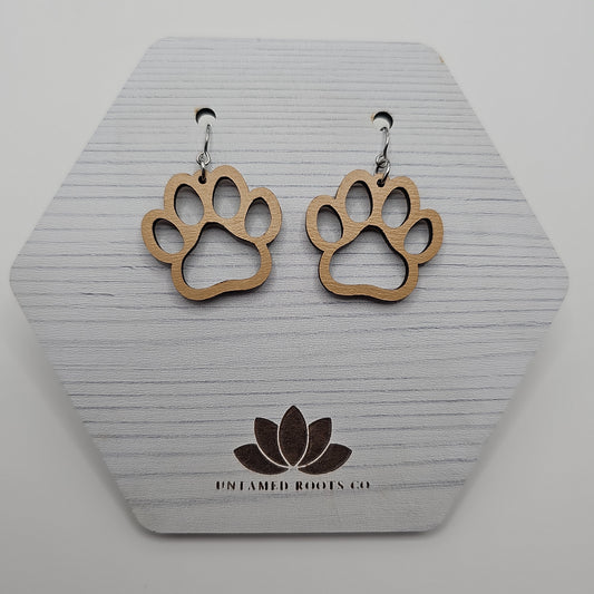 Wooden Paw Print Earrings