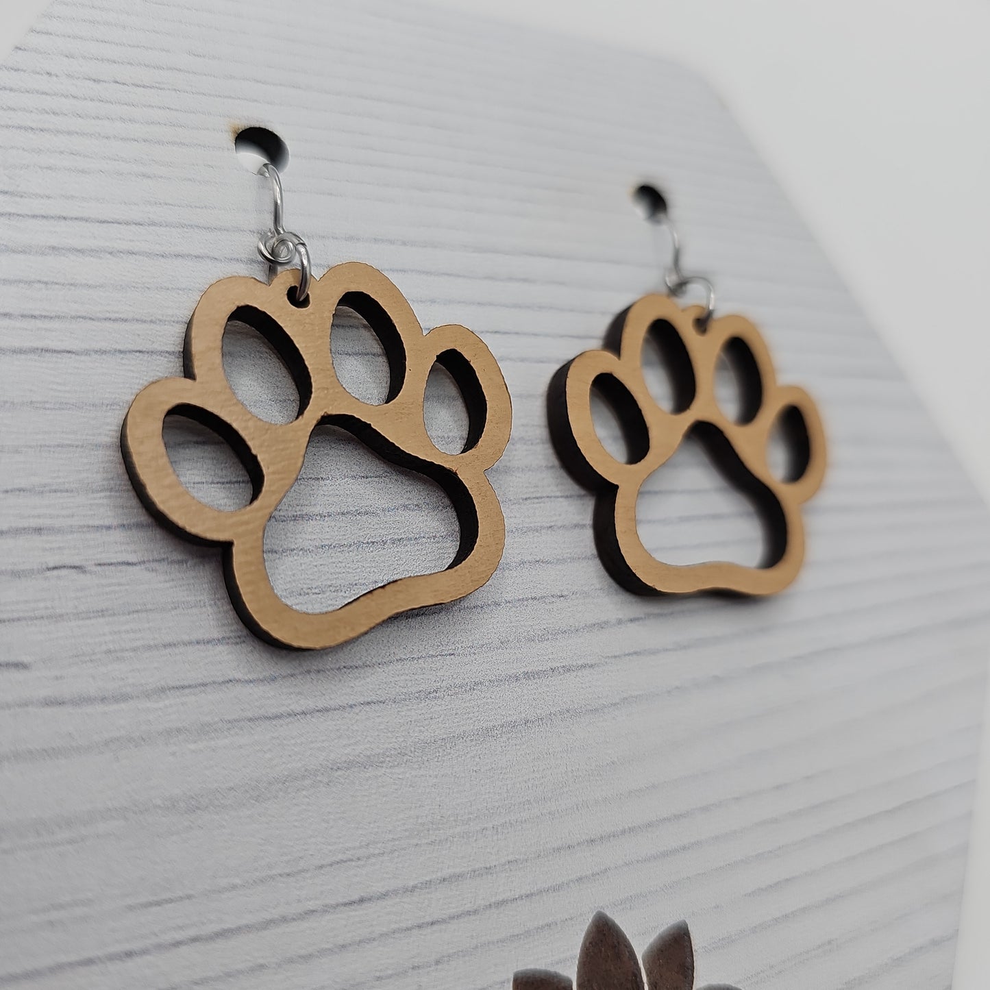 Wooden Paw Print Earrings